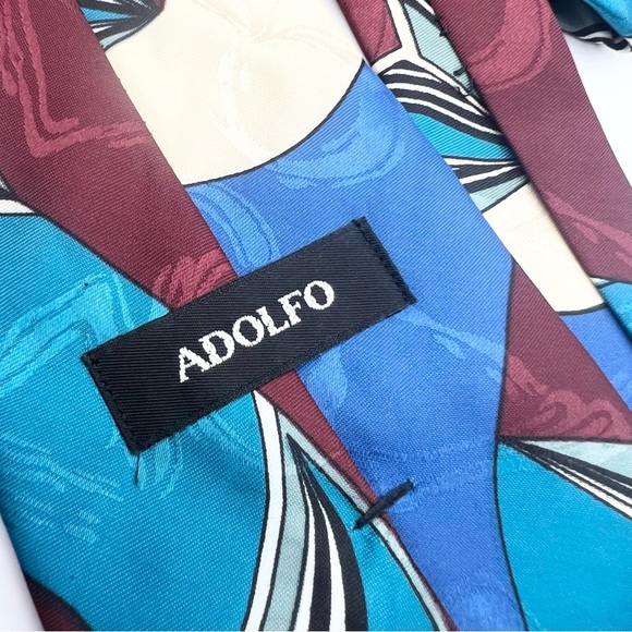 Vintage Adolfo Men’s Necktie Blue Teal Maroon Crystal Geode Pattern - Picture 9 of 9